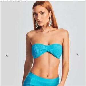 Retrofete Capri Bandage Metallic Knit Strapless Bra Crop Top Blue